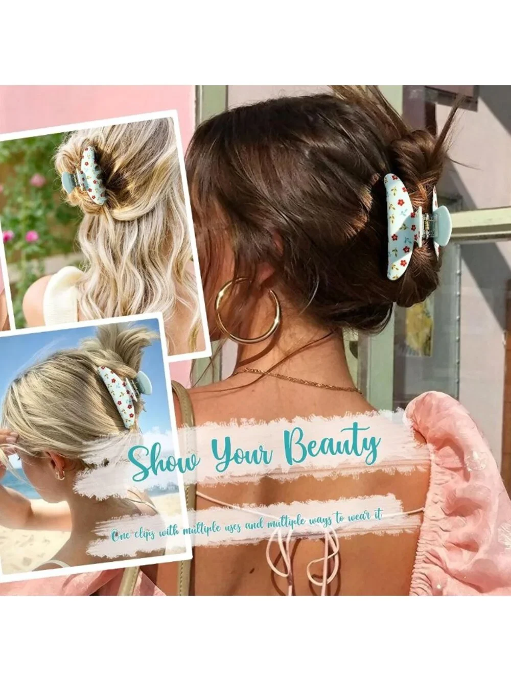 3 PCS Cute Blue Flower Hair Clips for Women & Girls | Stylish Claw Clips